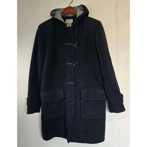 LL Bean Coat Womens M Blue Toggle Wool Blend Coat BDG7 Winter Outdoor Preppy